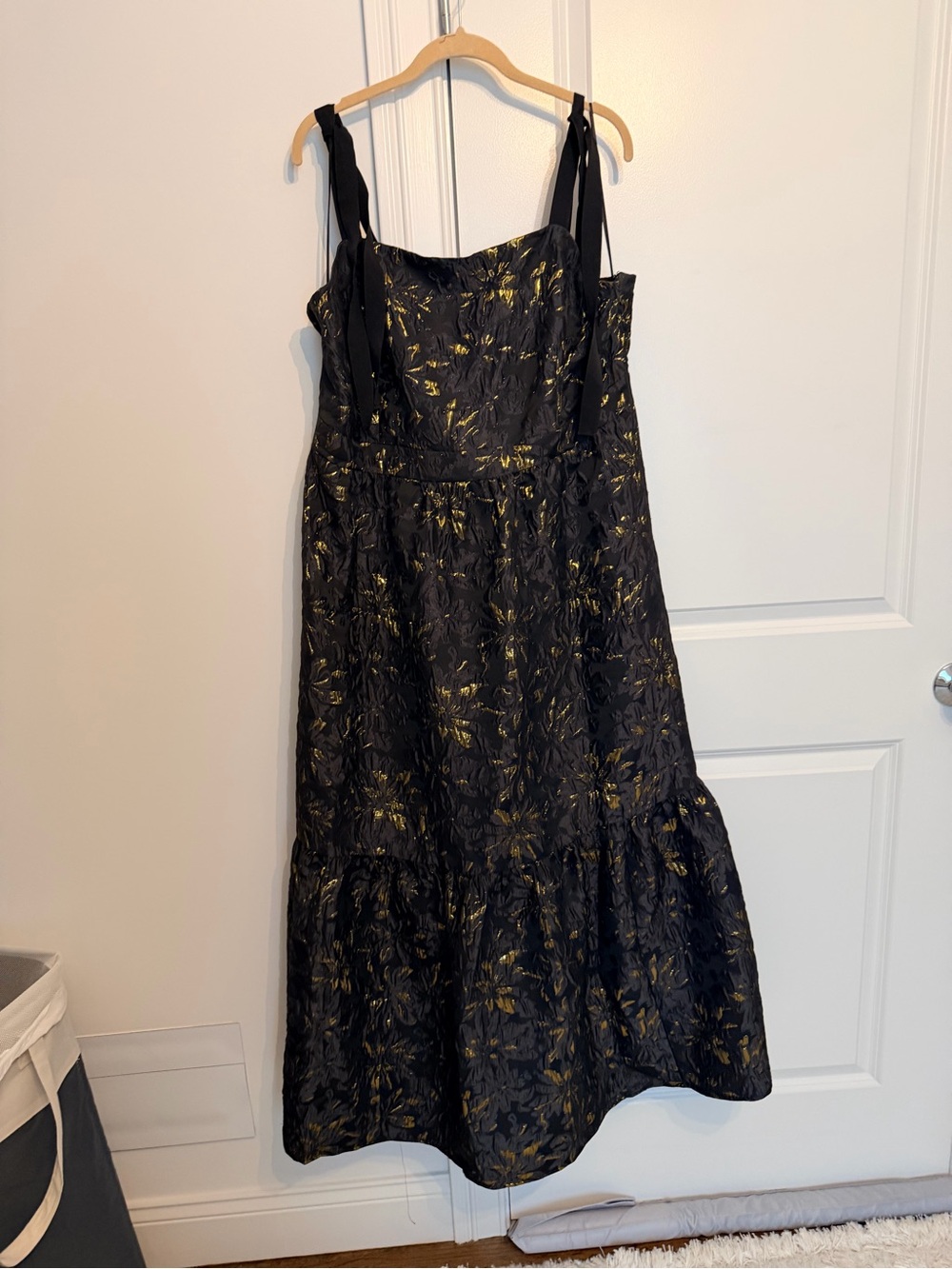 Chelsea28 Black Maxi Dress with Gold Floral Accent